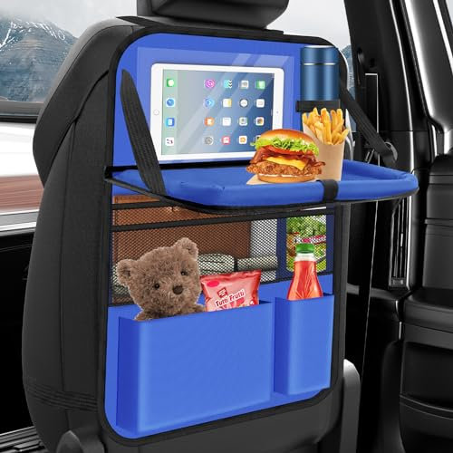 Oneyus Auto Organizer, Autositz Organizer Große Rückenlehnenschutz Auto Kinder Multifunktional Wasserdicht Rücksitz Organizer mit Klapptisch,Tablet Tasche und Viele Taschen-Blau
