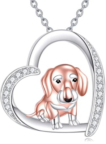 YFN Dackel Kette Sterling Silber Dachshund Anhänger Halskette Teckel Ketteanhänger Hund Schmuck für Damen Mädchen Dackel Geschenke für Frau