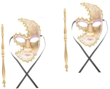 PACKOVE 2st Venezianische Maske Maskerademaske Mit Stock Kostümparty-maske Auf Stick Partygeschenk Halloween- Maske Für Maskerade-party Für Balken Stütze Venedig Plastik Handheld Rosa