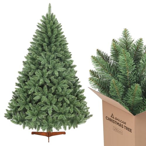 SALCAR Künstlicher Weihnachtsbaum 210 cm inkl. Holzständer, Grüner Tannenbaum für Weihnachten, 2,1 m Nordmanntanne Christbaum (ca. φ 148 cm)