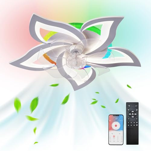 RRBEST RGB Deckenventilator Mit Beleuchtung, LED Dimmbare Deckenleuchte mit Ventilator und Fernbedienung &APP, 3 Farbtemperatur 6-Speed, Leise Timing Deckenventilator Licht für Schlafzimmer, 69CM