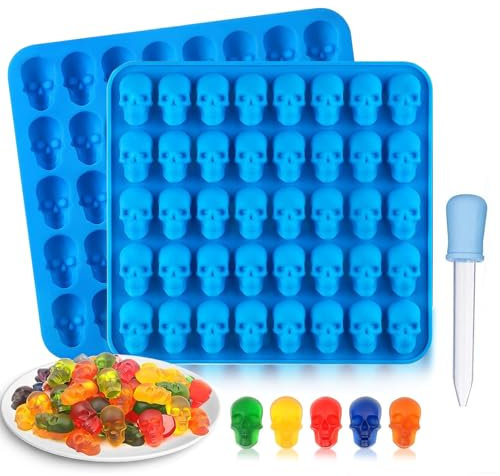 Skull Ice Cube Moulds, 2PCS Skull Chocolate Moulds, Halloween Themed Moulds, 40 Mini Skull Silicone Mould for DIY Candy Jelly Cocktails and Any Beverages(Blue)