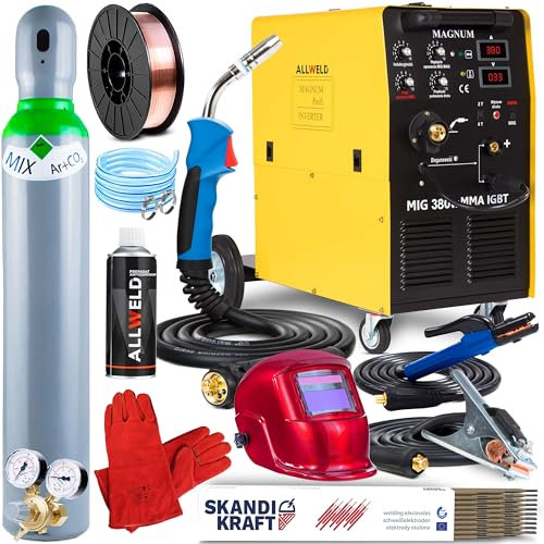 Magnum MIG 380WMMA IGBT - Saldatrice a Filo Continuo con Gas 380A 400V - MIG/MAG, MMA, Filo Animato - Alimentatore di Filo a 4 Rulli - Saldobrasatura, Modalità 2T/4T, Euroconnettore - Set ProPlus