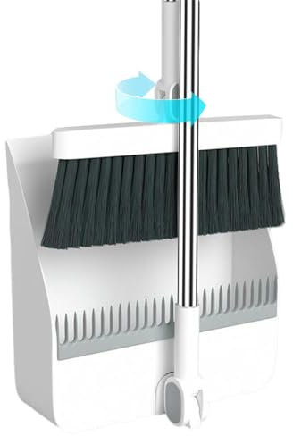 Indoor Rubber Broom and Dustpan Set - Rubber Broom and Dustpan Set Long Handle | Broom Dustpan Set, 180° Rotating Broom Head Broom Set Stand Up Brooms and Dustpans Sets for Home Kitchen