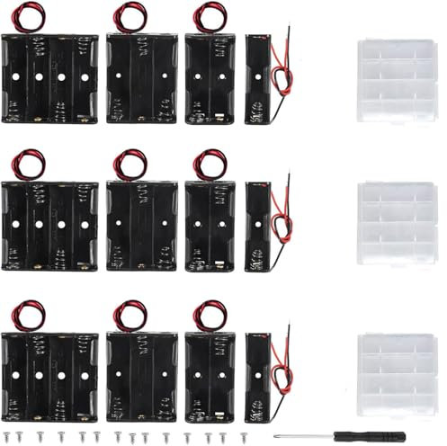 VISSQH 12 pcs AA battery holder,1/2/3/4 x 1.5V AA Plastic battery holder,battery holder housing with Wire Leads + 3 pcs Plastic Battery Storage Box and screws(black)