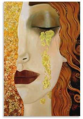 Goldene Tränen Gustav Klimt Kunstgemälde-Poster auf Leinwand, Wanddekoration, Raumdekoration, ästhetischer Schulbedarf, Gemälde, 60 x 90 cm