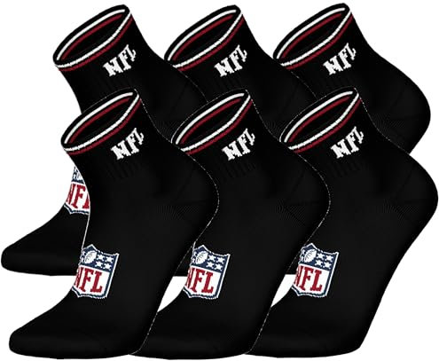 NFL SHIELD 6pk Quarter Socks - BLK - 39/42