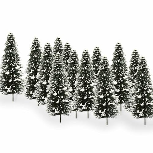 Evemodel Modell Spur Schneetannen Tannenbäume schneebedeckten Bäumen für Winterdorfes Landschaft für häuslichen Weihnachsdekoration (20 Stück 100mm)