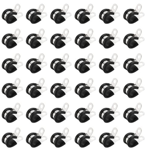 sourcing map 100pcs 304 Stainless Steel Cable Clamps 1/2 Inch Rubber Cushioned Insulated Clamp Metal Loop Pipe Clamp for Tube Pipe Wire Cord Installation