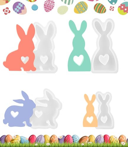 TIDEVAN 4 Stück Kaninchen Silikonform Kerzenhalter Osterhase Silikonform for Gips Gießformen Silikonform Hase Hasenform für Ostern DIY Silikonform Kerzen für Seife Kerzenständer Stabkerzen