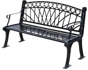 Outdoor Parkbank mit Gusseisengestell und Armlehnen, schwarz, schmiedeeiserne Gartenbank für Hof, Eingang, Deck, 150 cm