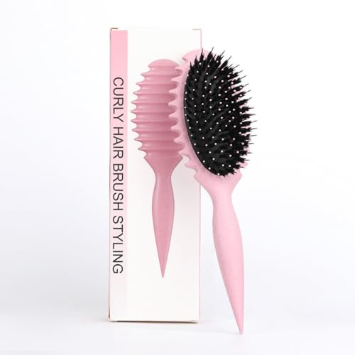 LBJFYHJN Brosse à cheveux 3 en 1 - Design unique de roue dentée - Base rembourrée - Saut - Coiffe les boucles sans tirer ni casser - Rose