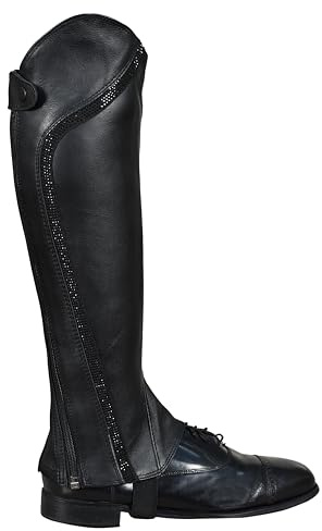 euro fizz Equestrian Women Half chap Gaiter Extra Grip Non Slip Full Grain Takey Cow Leather.Accurate Size Chart in Images. (Black, Medium)