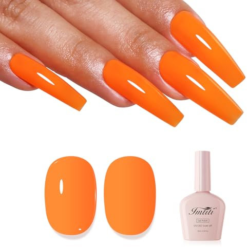 Imtiti Orange Gel Nail Polish, Neon Orange Nail Gel Polish High Gloss Soak Off UV LED Spring Summer Nail Art Manicure Salon DIY Design 10ml