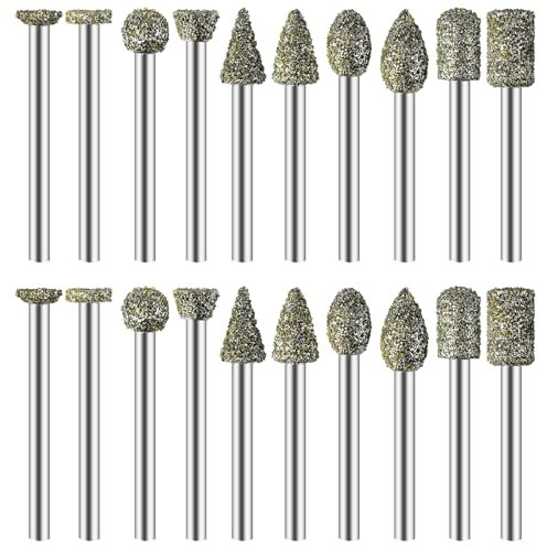 Ensemble de 20 têtes de meulage diamantées, forets pour outils rotatifs, outils de sculpture sur pierre, forets diamantés pour verre, adaptés au carbure cémenté, à l'acier rapide, à la céramique
