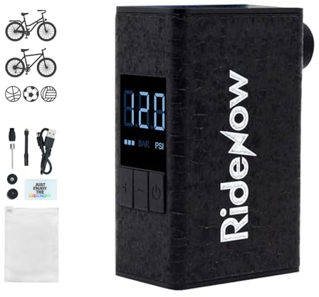 RideNow Mini Fahrradpumpe Elektrisch R1MAX Luftpumpe Tiny Fahrradpumpe, max 150 PSI Tragbare Elektrofahrradpumpe, kompatibel mit Presta- und Schrader-Ventil für Rennrad E-Bike Mountainbike Gravelbike