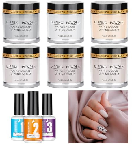 LOPHE French Dipping Powder Nail Kit with 6 Glitter Colours, 9 PCS Nail Dip Powder Starter Kit Nail Tools Dip Nail Starter Set with Base Top Coat Activator for Girls Gift Manicure DIY Art(A)