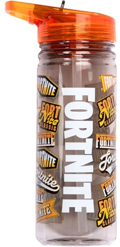 Fortnite Bouteille d'eau avec paille - 580 ml - 100% étanche - Durable - En plastique solide et sans BPA - Orange