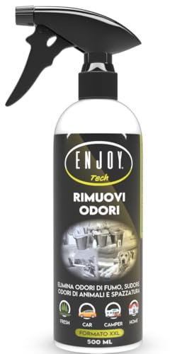 ENJOY TECH Rimuovi Odori Spray 500 ml – Neutralizza Odori di Fumo, Animali, Cibo e Sudore – Assorbi-Odori per Tessuti, Divani, Auto, Scarpe e Accessori Sportivi – Made in Italy