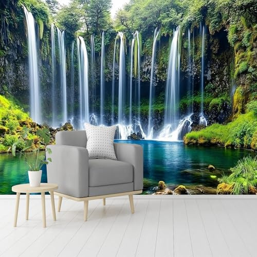 Custom Size Wall Murals,Curtain Waterfall Blue Pool Self-Adhesive Removable Wall Covering Fabric, Large Photo Wallpaper for Living Room Bedroom Kitchen Office Kids.