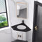 Mueble de baño esquinero de pared con lavabo de cerámica y espejo, diseño que ahorra espacio para baños pequeños