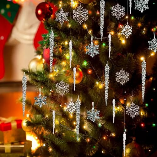 eBoutik - Clear Crystal Christmas Tree Ornaments - Bundle Of Glass Like Acrylic Xmas Hanging Decorations for Festive Home, Party, Weddings Decor (37Pcs Christmas)