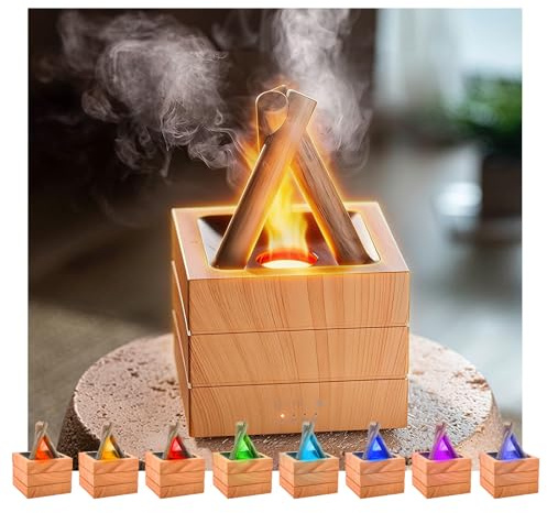 Aroma Diffuser Kamin, 280ml Led Kaminfeuer Flammeneffekt mit 8 Licht, luftbefeuchter Diffuser Ätherische Öle Defuser Luft Aroma ÖLe mit Fernbedienung 3 Timer für Raumduft Büro Schlafzimmer Deko Kamin