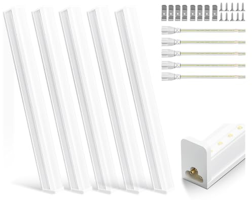 DIKHEE T5 5W 2200lm 6500K LED Unterbauleuchte Küche 30cm, LED Lichtleiste, LED Beleuchtung Super Hell Erweiterbar Led beleuchtung Mit Schalter Ideal für Garagen Küchen Unterbaulampe (5 Stücke)