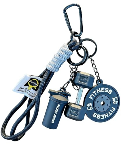BelleFlair Fitness Schlüsselanhänger mit Hantel, Gewicht, Süßes Gym Zubehör für Damen und Männer, CrossFit Tasche Auto Schlüssel-Zubehör