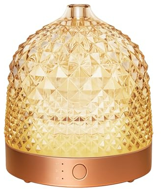 ALMA Difusor y humidificador de aceites Esenciales con depósito de Cristal de 200 ml - aromaterapia Elegante con Vidrio, iluminación LED de Ambiente, 10 Horas de Niebla tranquilizadora (Gold Rose)