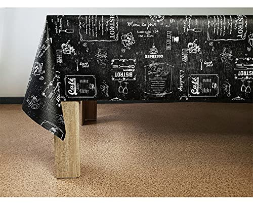 DecoMeister Wachstuchtischdecke 140x100 cm - Wachstischdecke abwaschbar und wetterfest - Meterware Wachstuch mit Vliesrücken - Outdoor Tischdecke für Küche und Garten - Bistro Schwarz
