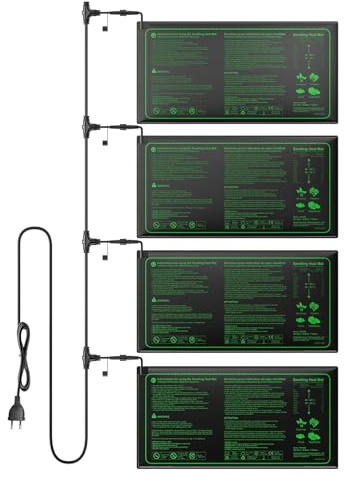 Yigowyigo 50 x 25cm Heizmatte Pflanzen 4 Stück, 17,5W Wärmematte Pflanzen, IP67 wasserdichte Pflanzen Heizmatte für Setzling Keimung, Hydrokultur, Zucht und Gewächshaus
