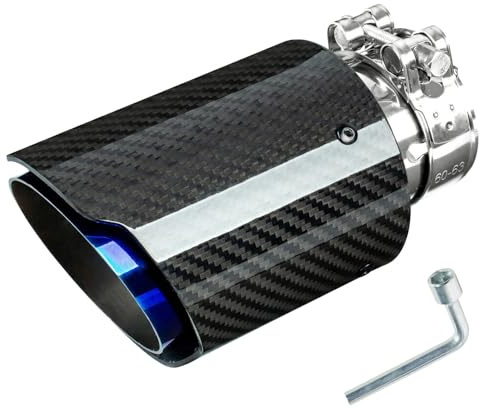 Catekro 60mm Edelstahl & Carbon Auspuffspitzen Set Leuchtendes Schwarz Blau | Universelle Einlass (60mm) & Auslass (89mm) Endschalldämpfer für Tieferen Motorsound Bolt-On Montage für Auto