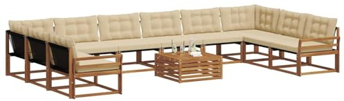 vidaXL Outdoor-Sofagarnitur mit Kissen 11 pcs Natur und Beige, Garten, modernes Sofa-Set für draußen, langlebige Loungemöbel, wetterfest, tolle Terrasse-Couch