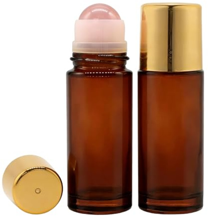 Hwanme 50ml Rose Quartz Roller Ball Bottle, Glass Roller Ball Bottle for Essential Oils, Aromatherapy & Cosmetics, Portable & Durable for Travel