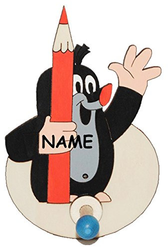 Garderobehaken - der kleine Maulwurf incl. Name - aus Holz für Kinder - Garderobenleiste mit 1 Haken Wandhaken / Kinderzimmer Garderobe Kleiderhaken