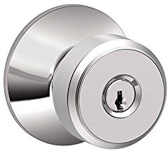 SCHLAGE Bowery Keyed Entry Door Knob, Interior/Exterior, Bright Chrome