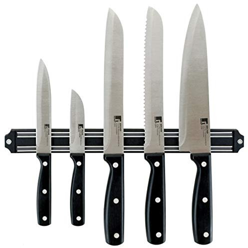 Bergner Q0621 Set de 5 Cuchillos con Barra magnética, Acero Inoxidable, Negro