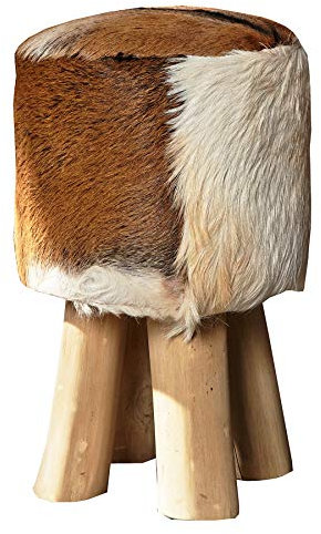invicta INTERIOR Design Sitzhocker Hide mit echtem Ziegenfell und Teakholz Echtfell Hocker Fell Fußhocker