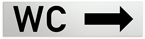 Türschilder24 Schild/Türschild 160 x 40 x 1,5 mm - Aluminium Vollmaterial eloxiert - Oberfläche in geschliffener Edelstahloptik - 100% Made in Germany (WC + Richtungspfeil rechtsA)