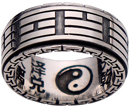 ForFox Vintage Echt 925 Sterling Silber Taoismus Tai Chi Yin Yang Spinner Ring für Herren Damen 10mm Größe 56