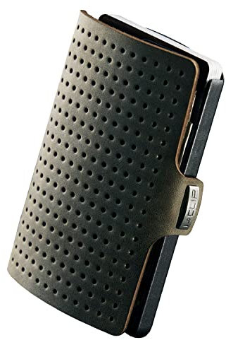 I-CLIP Original Mini Wallet mit Geldklammer - Slim Wallet - Leder Geldbörse - Premium Portemonnaie - Kartenetui - Lochprägung Olive mit schwarzem Rahmen