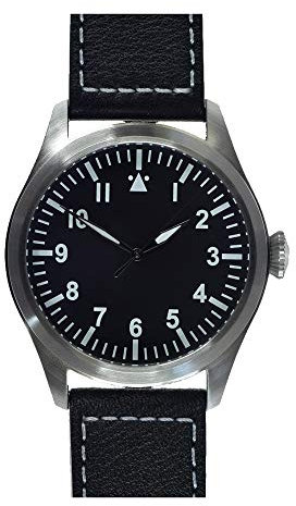 MWC Classic 46 mm Limited Edition XL Luftwaffe Automatik Stahl Schwarz Militär Leder Pilot Herrenuhr