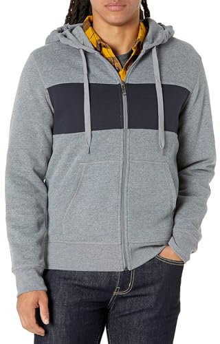 Amazon Essentials Herren Fleece-Kapuzenpulli mit durchgehendem Reißverschluss (erhältlich in den Größen Big & Tall), Schwarz Grau Heide, L