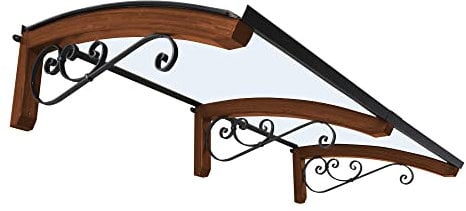 Vordach aus hölzern für den Außenbereich Farbe Teck, Opal kompakte Polycarbonatabdeckung, Modell Legno RICCIO, Haustür-Vordächer Größe 100 x 200 cm