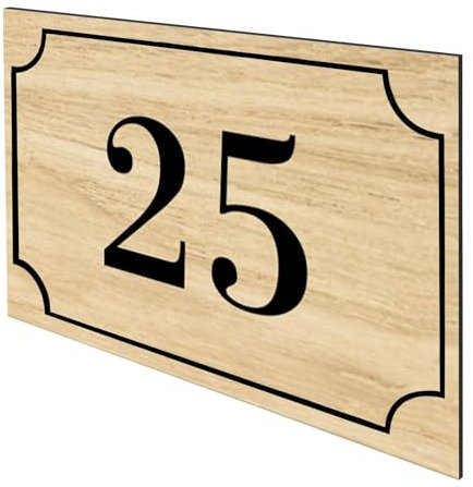 DECOHO - Numéro de boîte aux Lettres personnalisé Gravure Laser - Plaque PVC Effet Bois Clair - Chiffres Noirs, 12x8 cm, adhésif 3M, usag - Marron