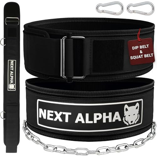 Next Alpha Gewichthebergürtel & Dip Gürtel-Kombination - Custom Weight Lifting Belt für Herren und Damen - Selbstverschluss- & Schnellverschlussschnalle - Mit Kette - Schwarz - Extra Large