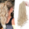 45cm Ponytail Extension Pferdeschwanz Zopf mit Klammer Haarteil Haarverlängerung Hair Piece Haar Hitzebeständig (Glatt+Gewellt) wie Echthaar Aschblond Mix Bleichblond