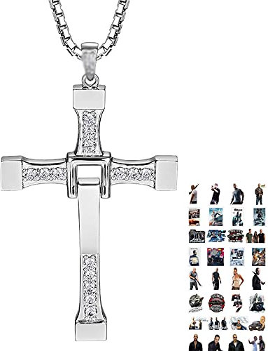 HJYZY 11 Stück Fast & Furious Aufkleber Dominic Torettos Kreuz Kette Halskette Anhänger Schmuck Silber