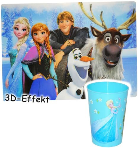 2 tlg. Set 3-D Effekt__ Unterlage & Trinkbecher - die Eiskönigin - FROZEN - als Tischunterlage/Platzdeckchen/Malunterlage/Knetunterlage/Eßunter..